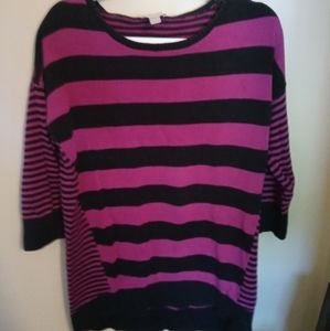 LOFT large striped pattern purple three quarter sleeve sweater